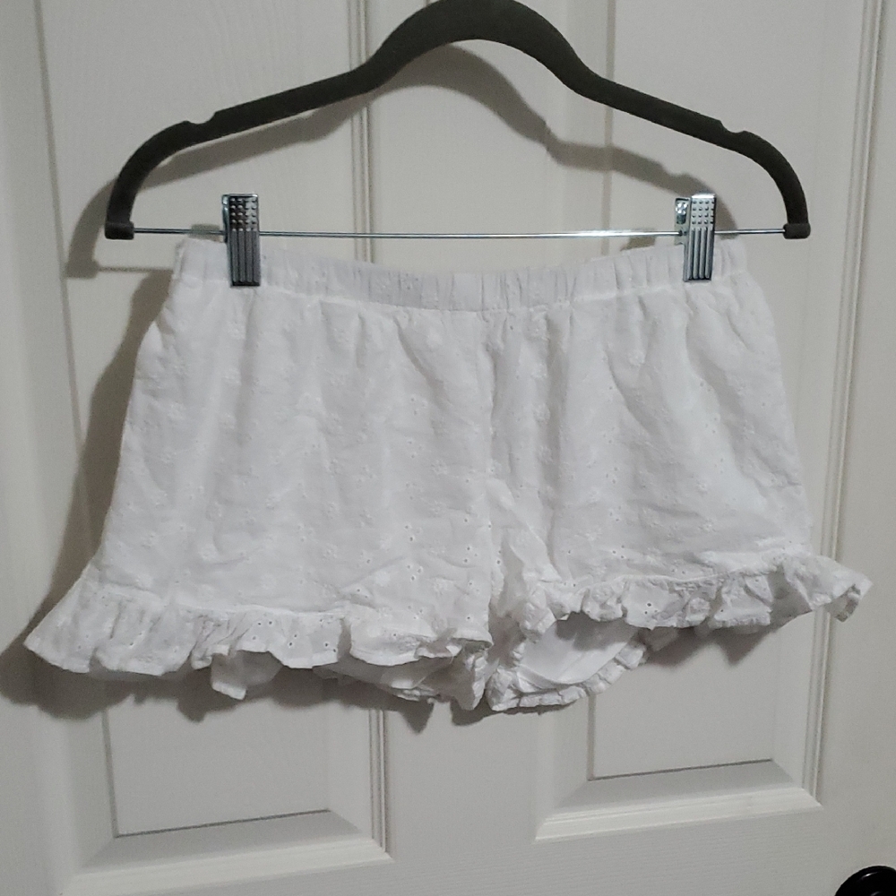 White Eyelet Ruffle Women Shorts